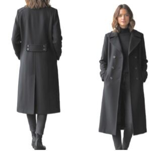 Y2K DKNY Black Structured Preppy Long Wool Trench Coat
